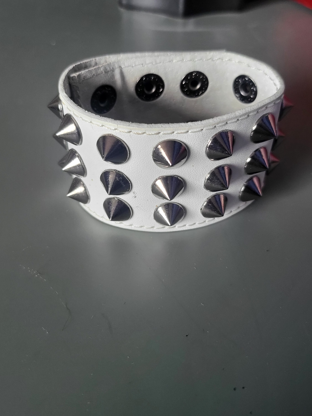 White Spike Stud Leather Cuff Bracelet for Women